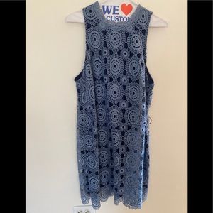 Free People Knit Overlaid Crochet Blue Dress .10